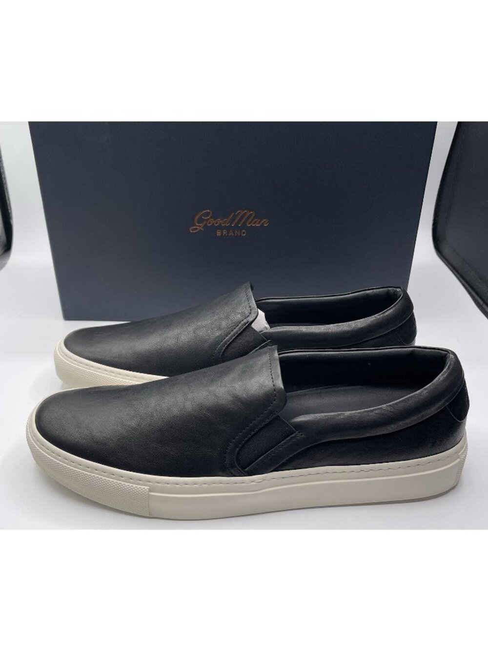 Good Man Brand Men's Edge Slip On Black Leather Sneakers Italy $228 Size 11